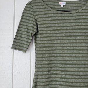 NEW LuLaRoe Julia Dress XXS Heathered Army Green Stripes Bodycon Fitted Rose NWT